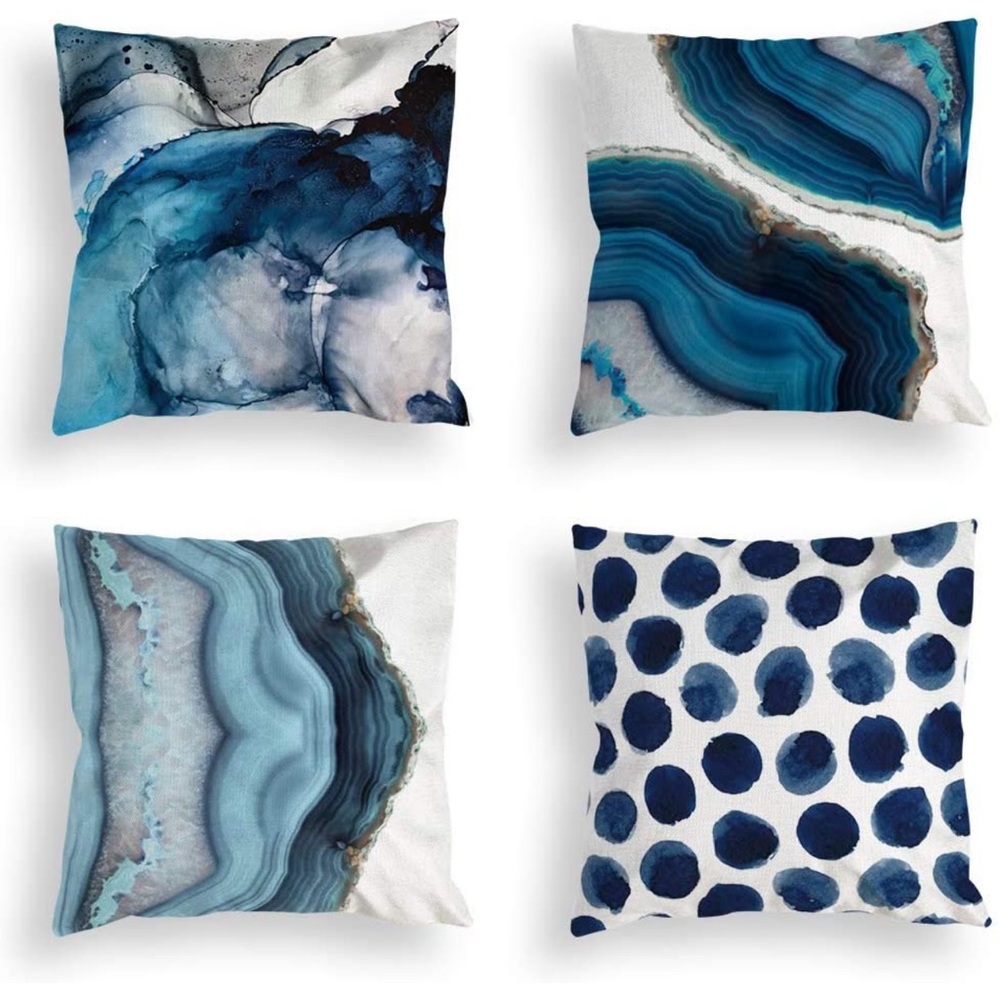 Blue Decorative Pillows Outdoor Throw Pillows Set of 4 COVERS ONLY 18x18